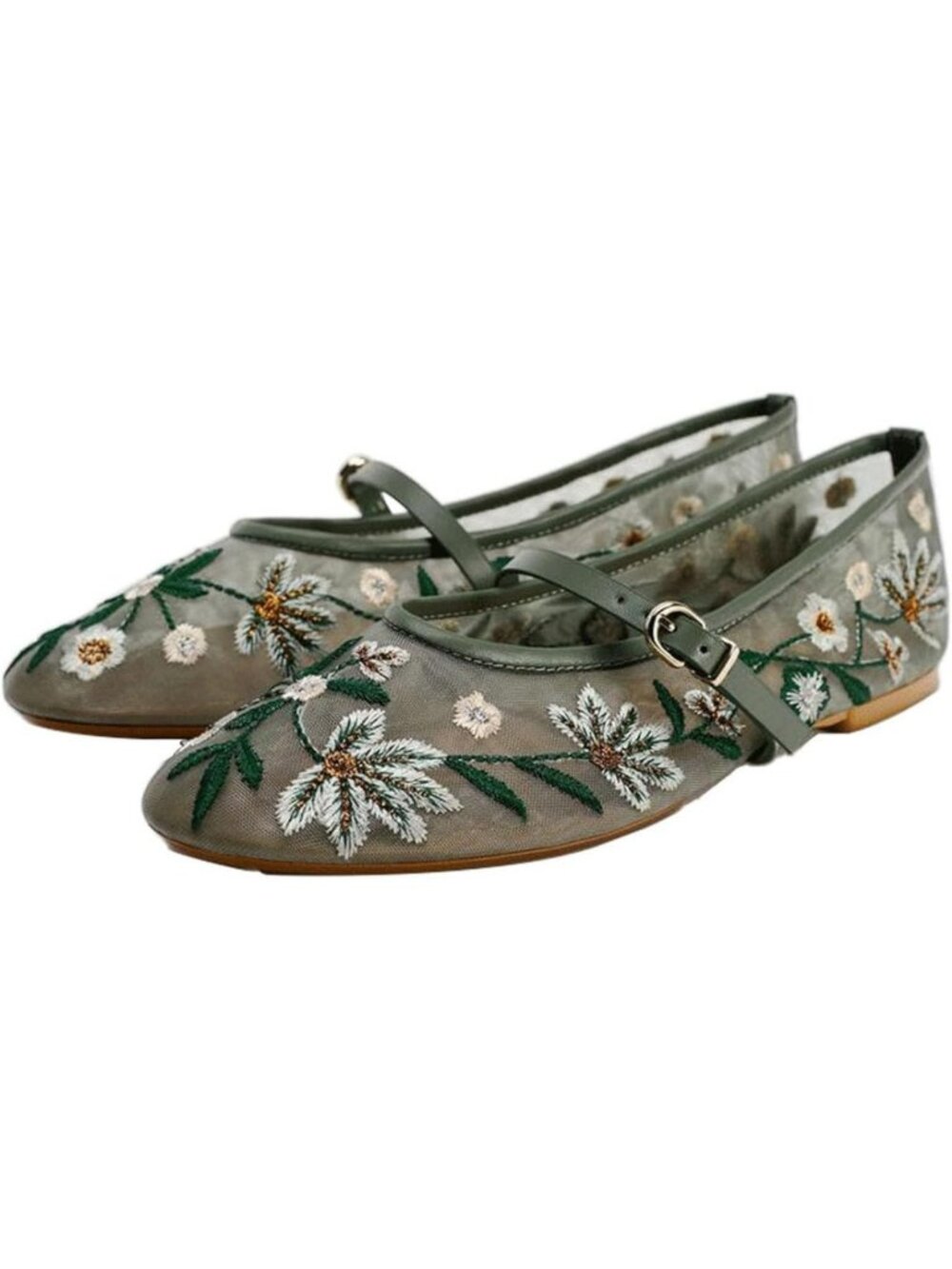 Floral Mesh Ballet Flats with Strap for Women - Comfortable Slip-On Ballerina